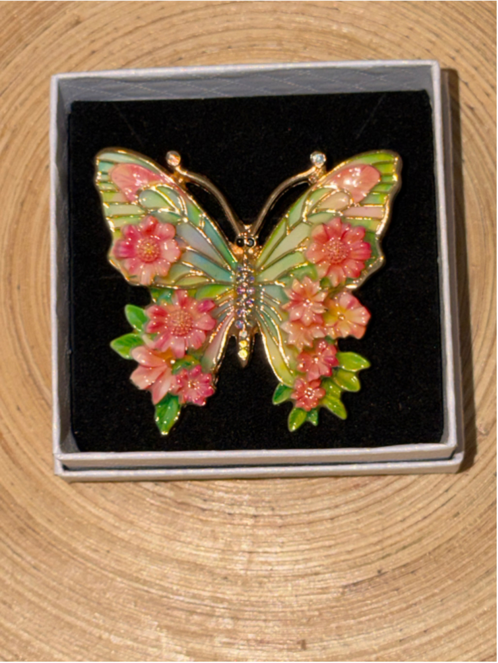 Women's Butterfly Brooch, Green & Pink